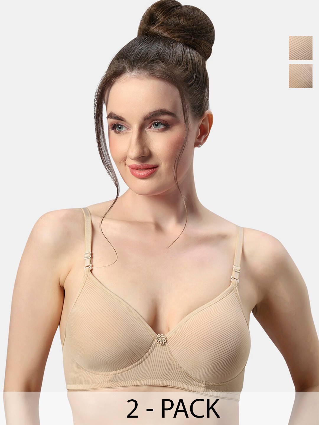 

Sonari Pack Of 2 Striped Medium Coverage Lightly Padded T-shirt Bras With All Day Comfort, Nude