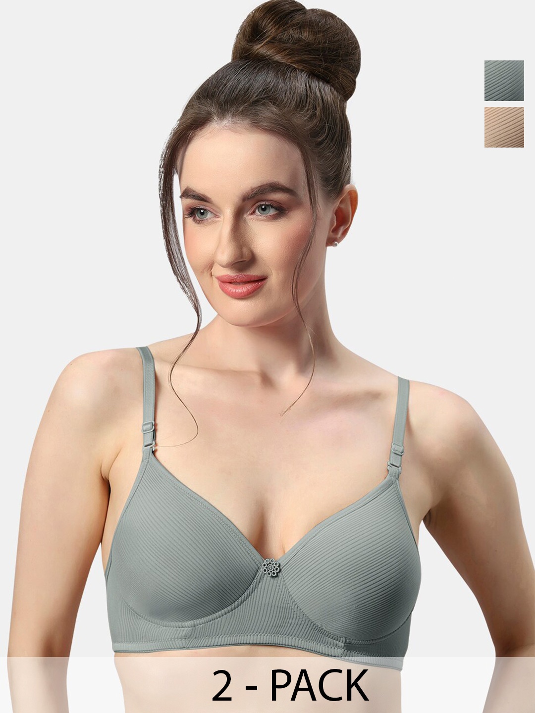 

Sonari Pack Of 2 Medium Coverage Lightly Padded Bra All Day Comfort, Grey