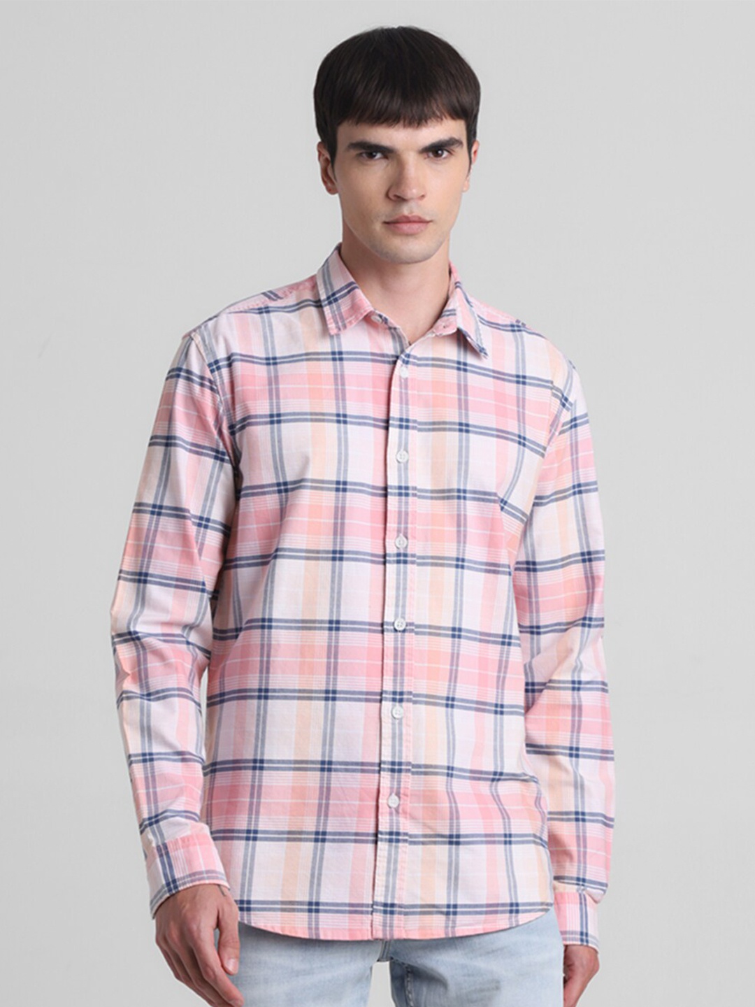 

Jack & Jones Men Tartan Checks Opaque Checked Casual Shirt, Pink