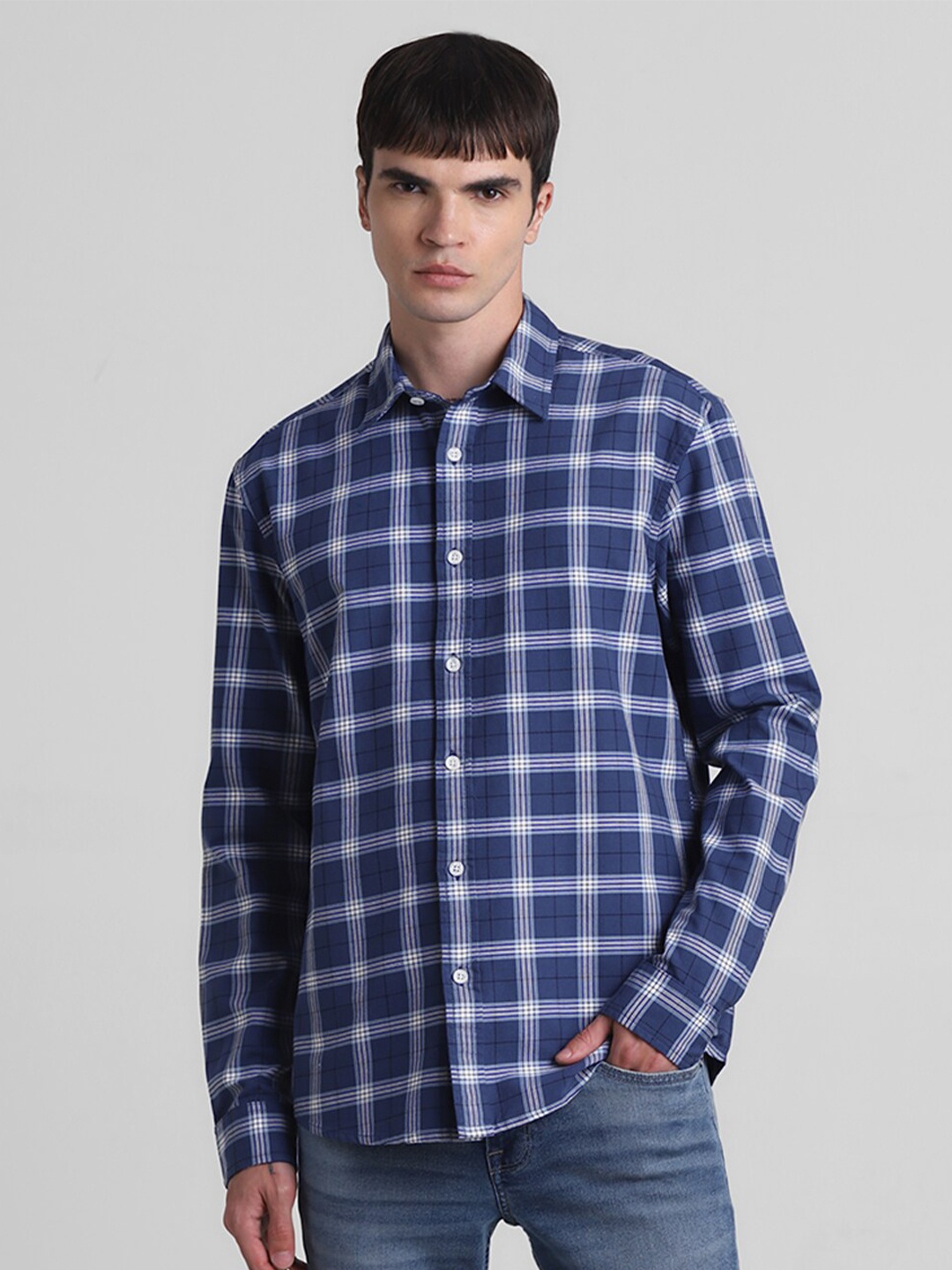 

Jack & Jones Men Tartan Checks Opaque Checked Casual Shirt, Blue