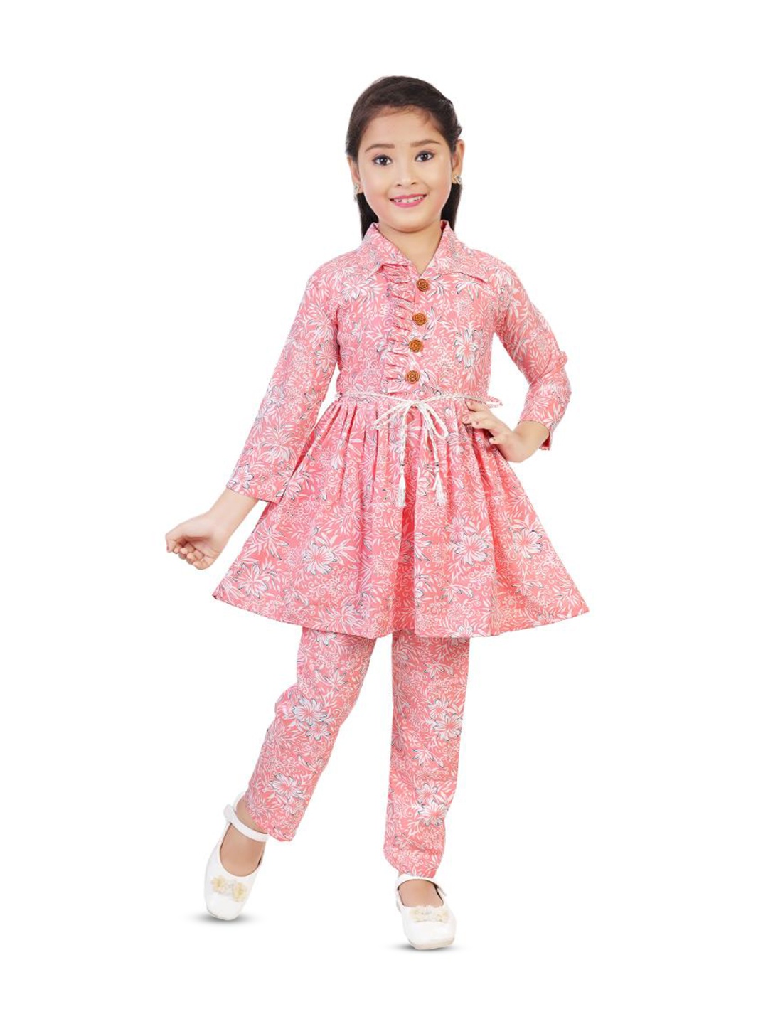 

BAESD Girls Floral Printed Shirt with Trousers, Pink