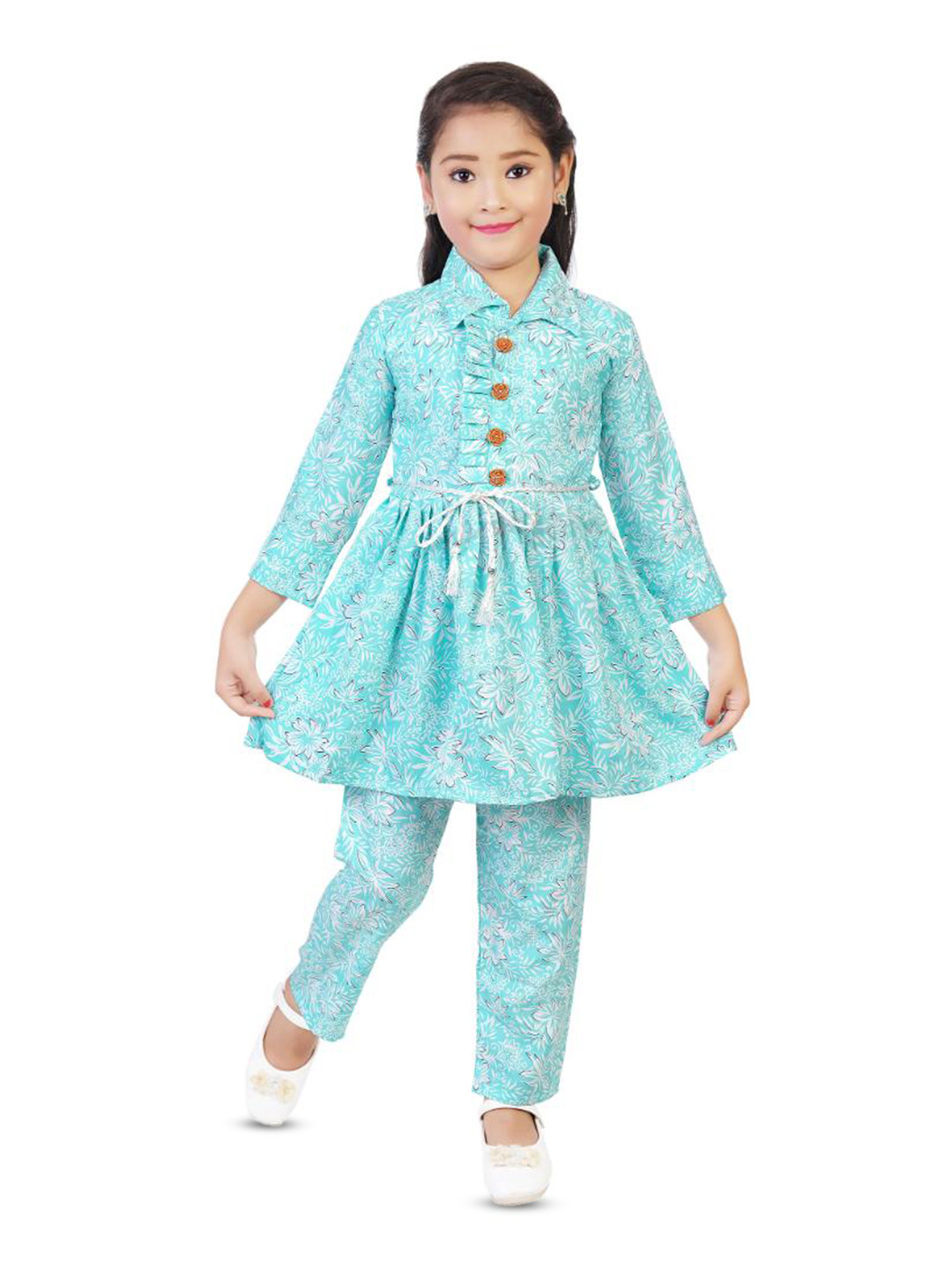 

BAESD Girls Floral Printed Shirt with Trousers, Sea green