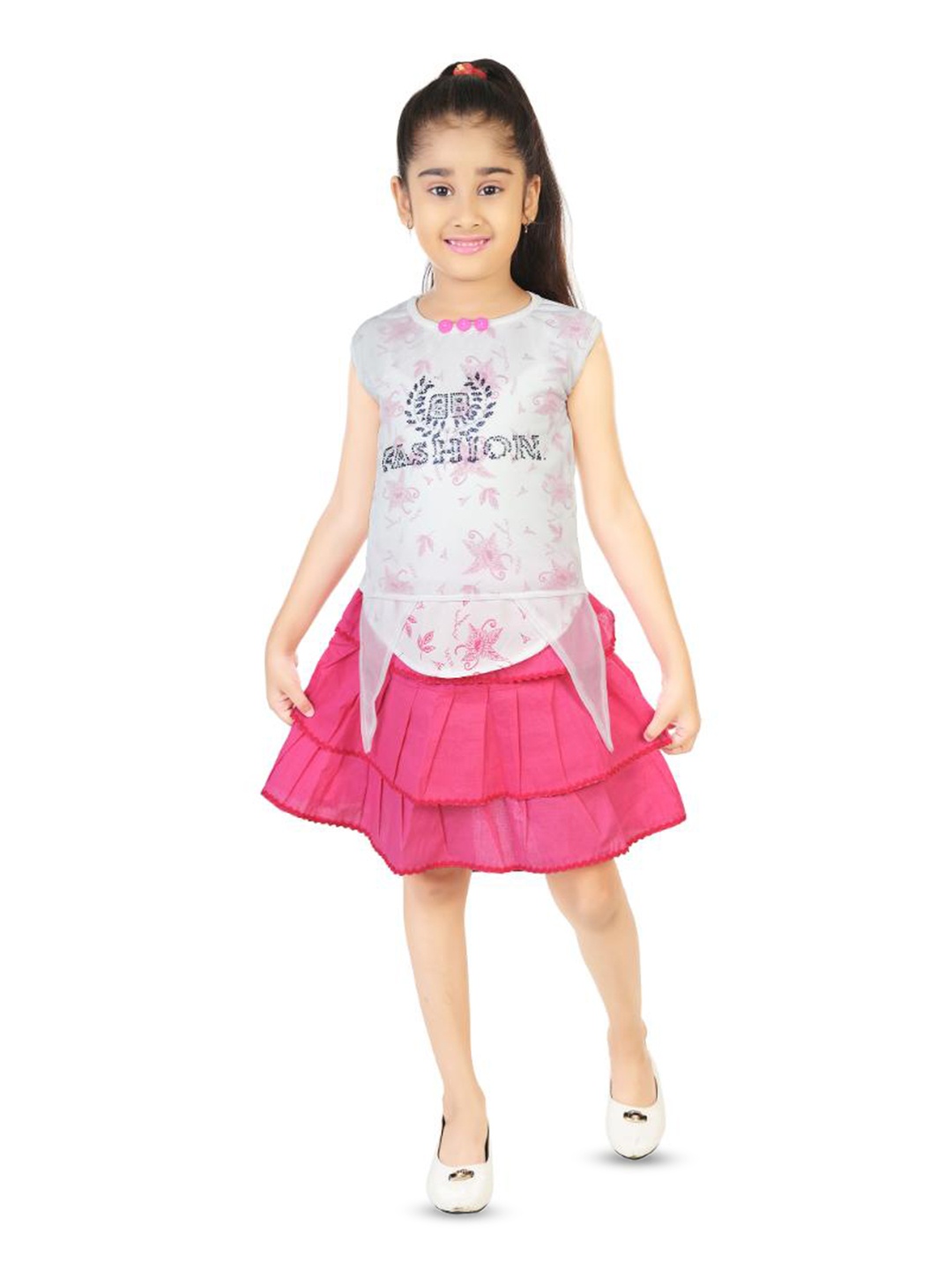 

BAESD Girls Printed Top With Skirt, White