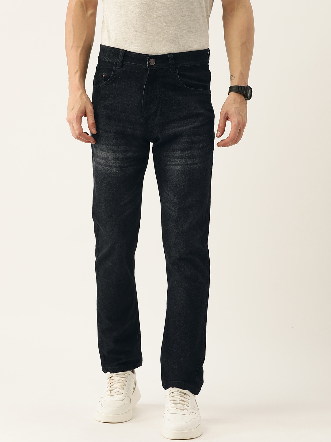 

PARIS HAMILTON Men Relaxed Fit Light Fade Stretchable Jeans, Black
