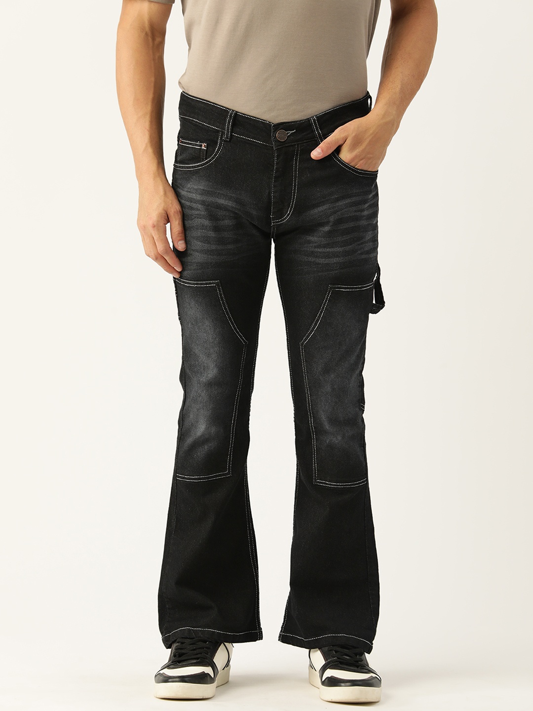 

PARIS HAMILTON Men Bootcut Light Fade Acid Wash Stretchable Jeans, Black