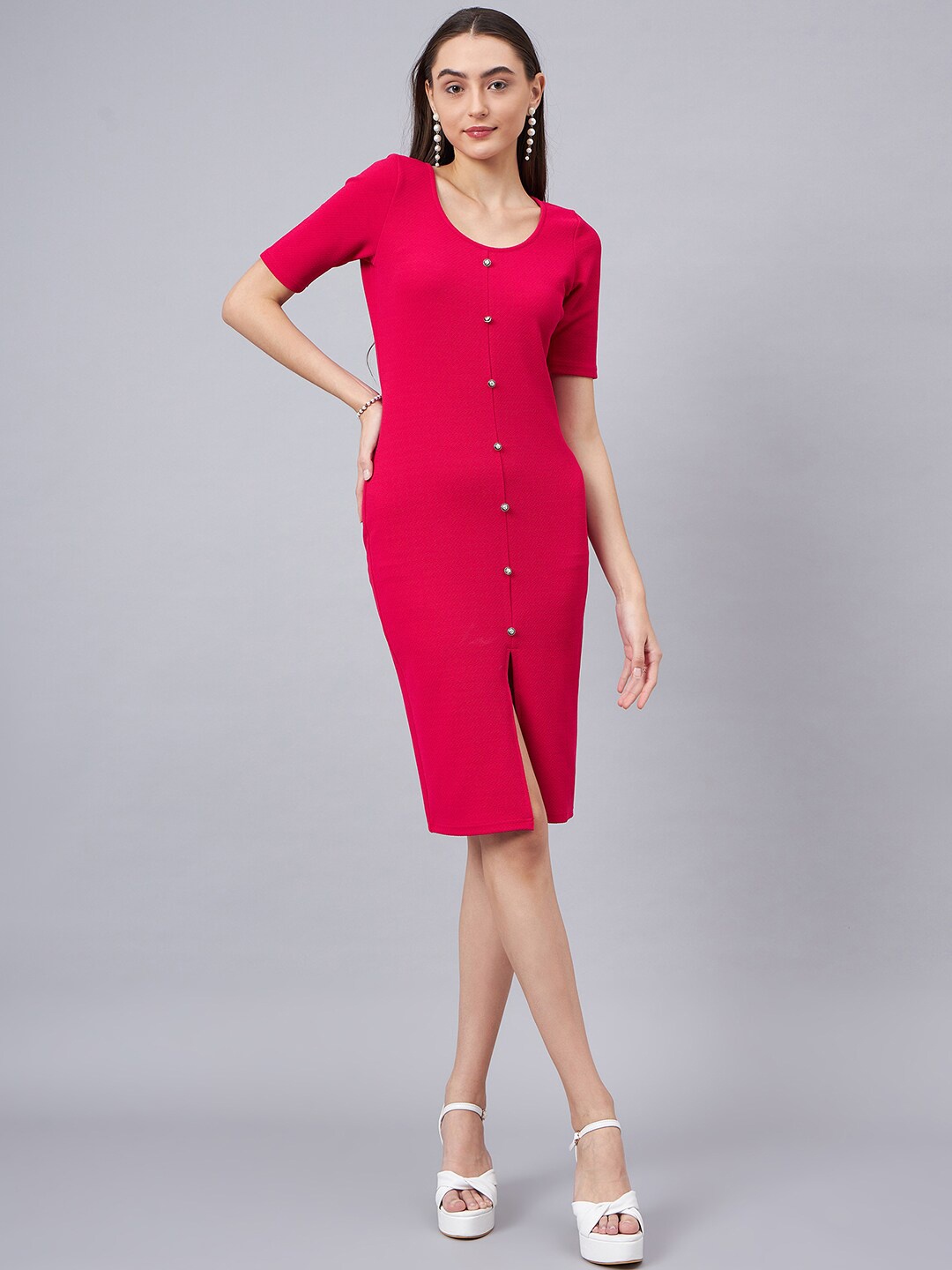 

Orchid Blues Round Neck Sheath Dress, Fuchsia