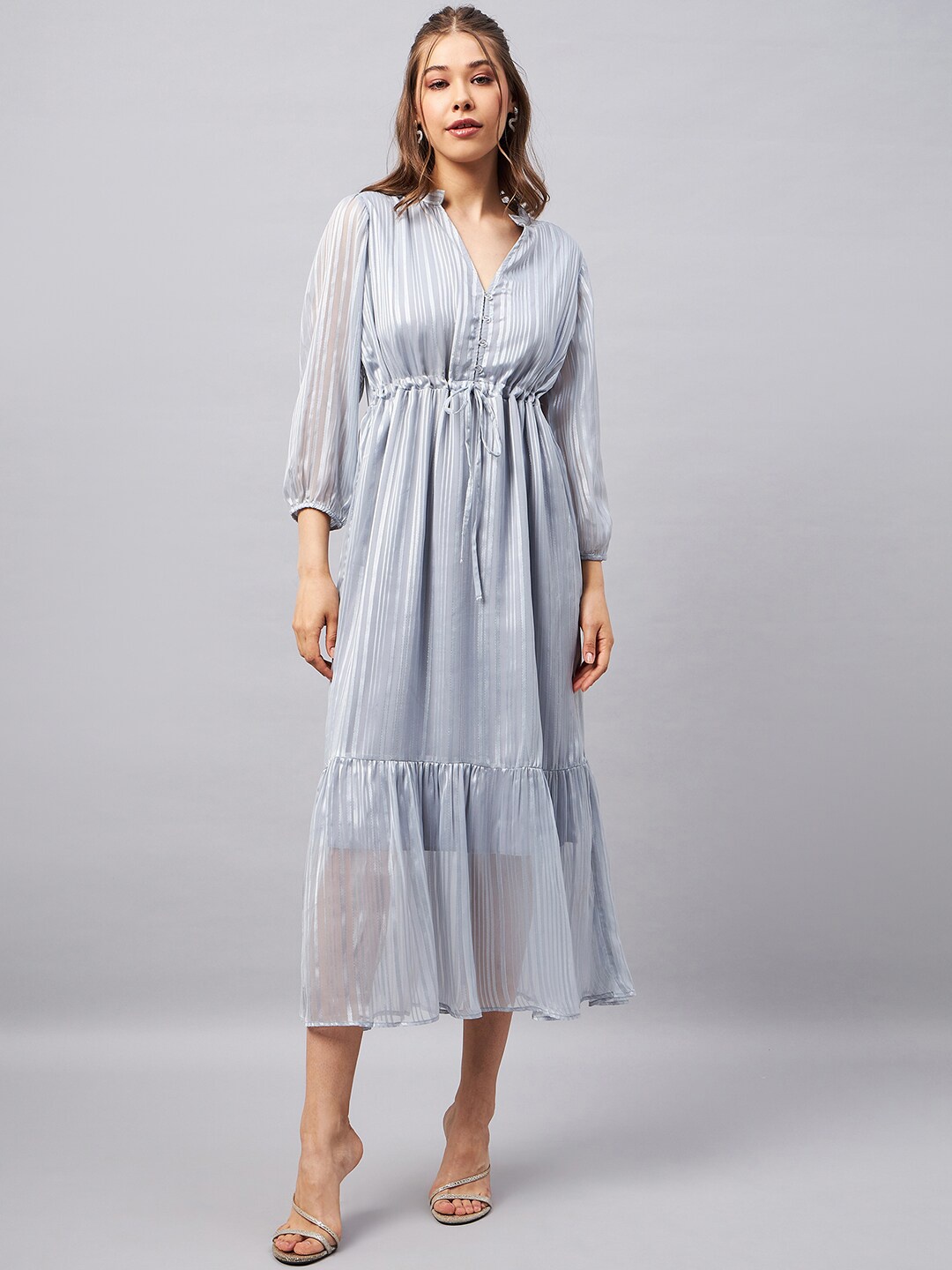 

Orchid Hues Striped Fit & Flare Midi Dress, Grey