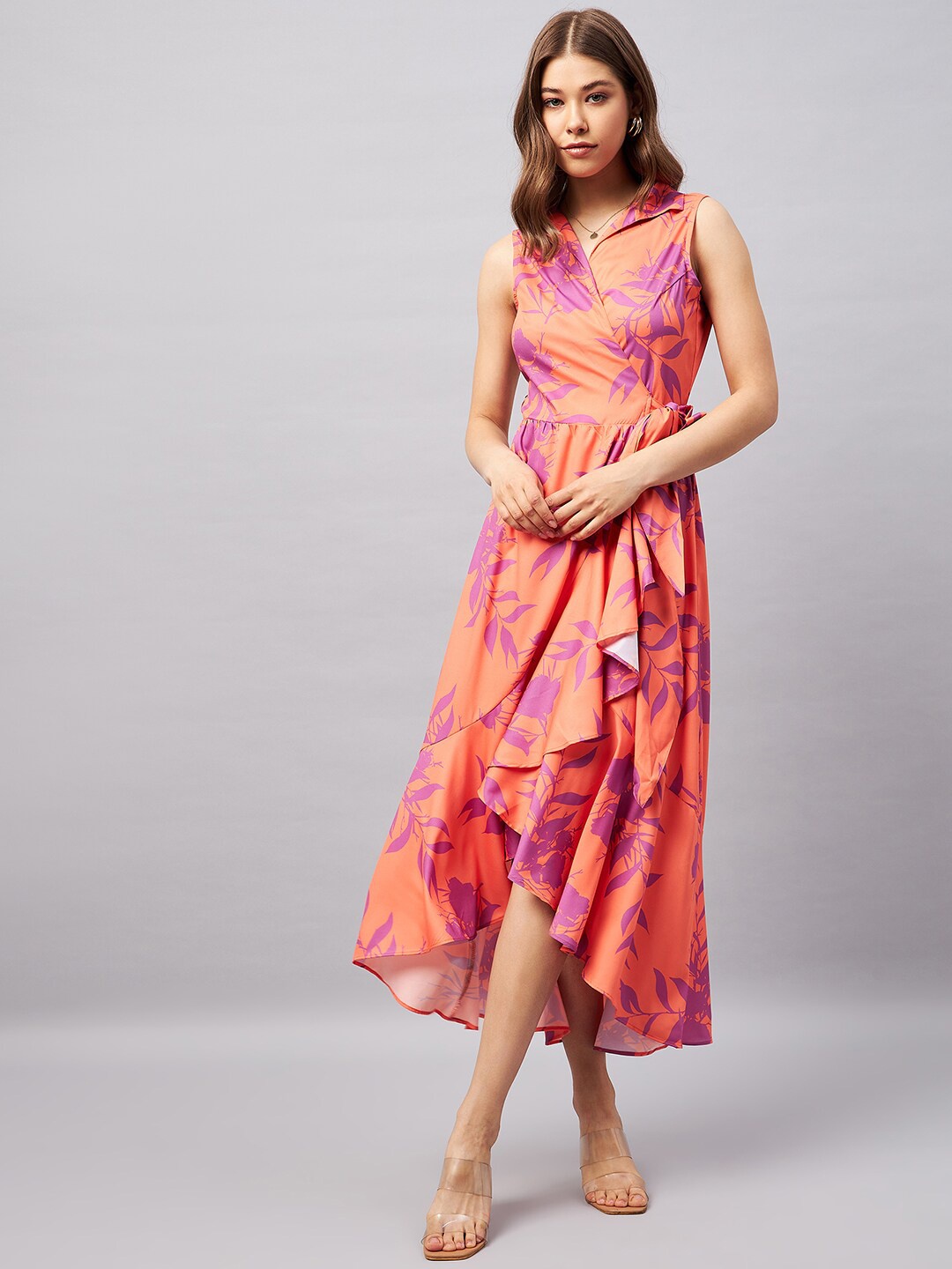 

Orchid Hues Floral Printed Fit & Flare Midi Dress, Orange