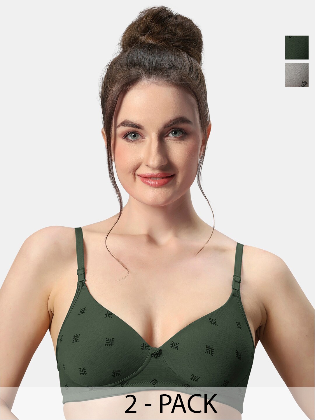 

Sonari Pack Of 2 Medium Coverage Lightly Padded Bra All Day Comfort, Green