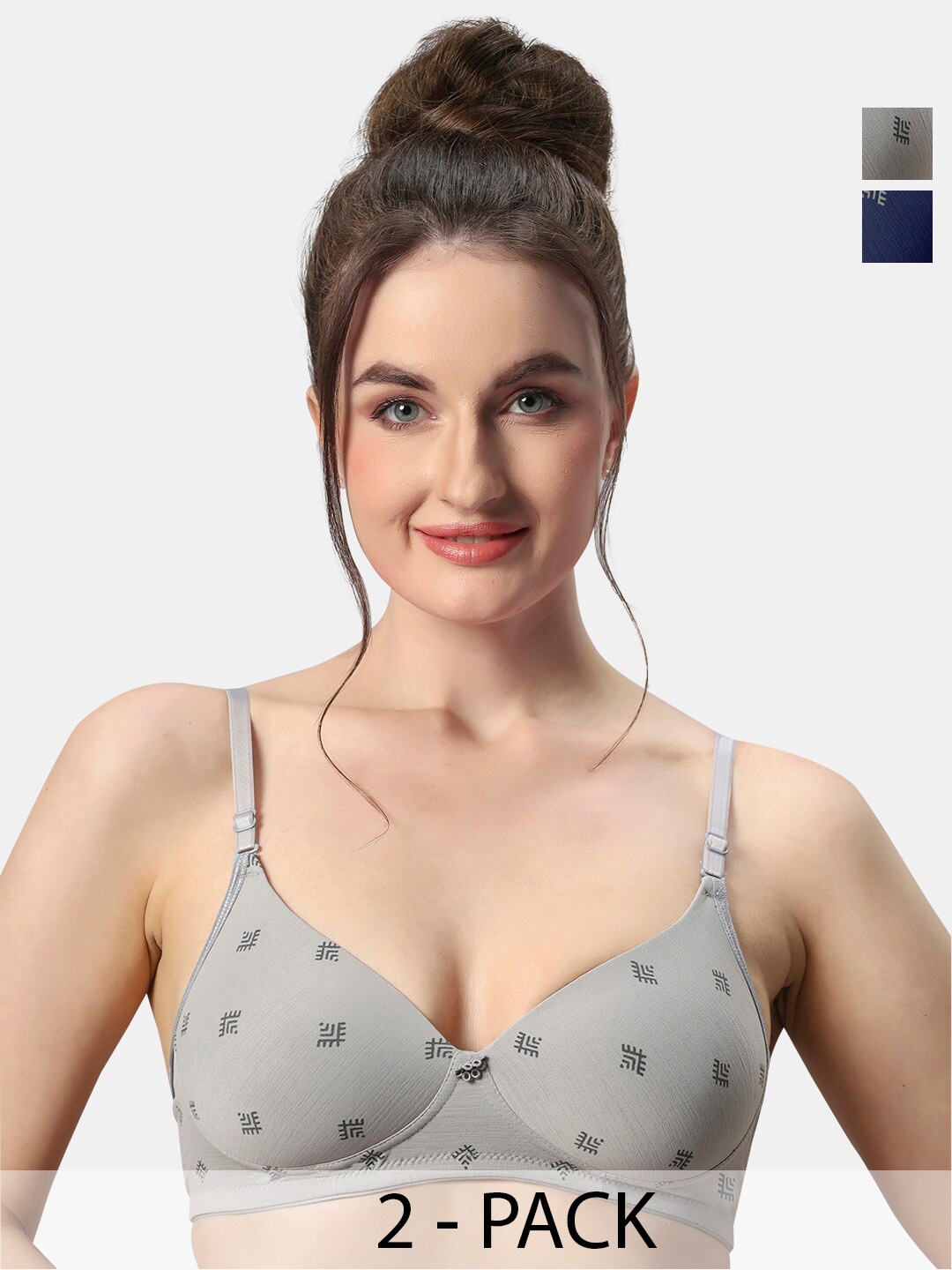 

Sonari Pack Of 2 Printed Medium Coverage Lightly Padded T-shirt Bras With All Day Comfort, Blue