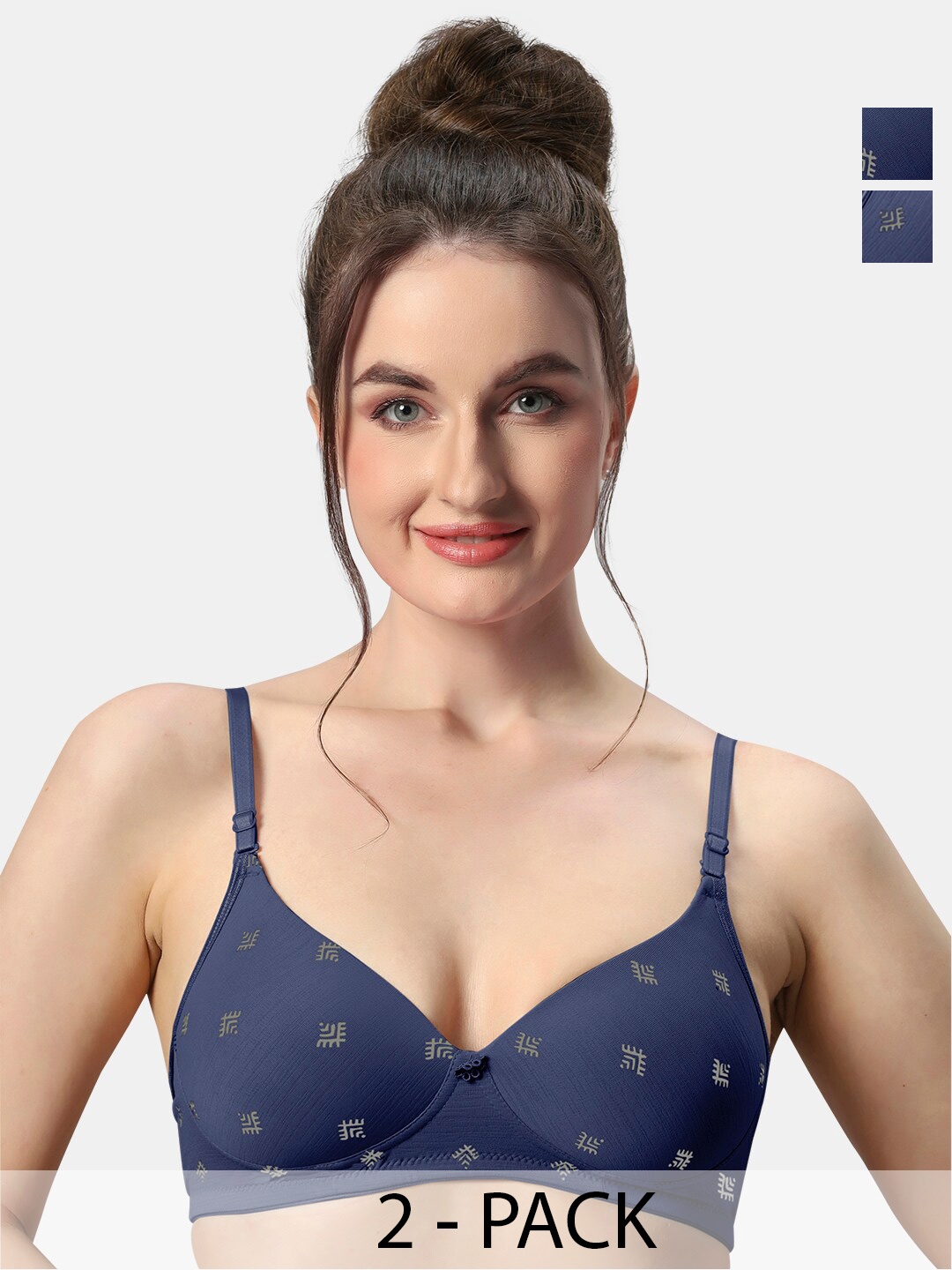 

Sonari Avani Pack Of 2 Geometric Printed Lightly Padded T-shirt Bras- All Day Comfort, Navy blue