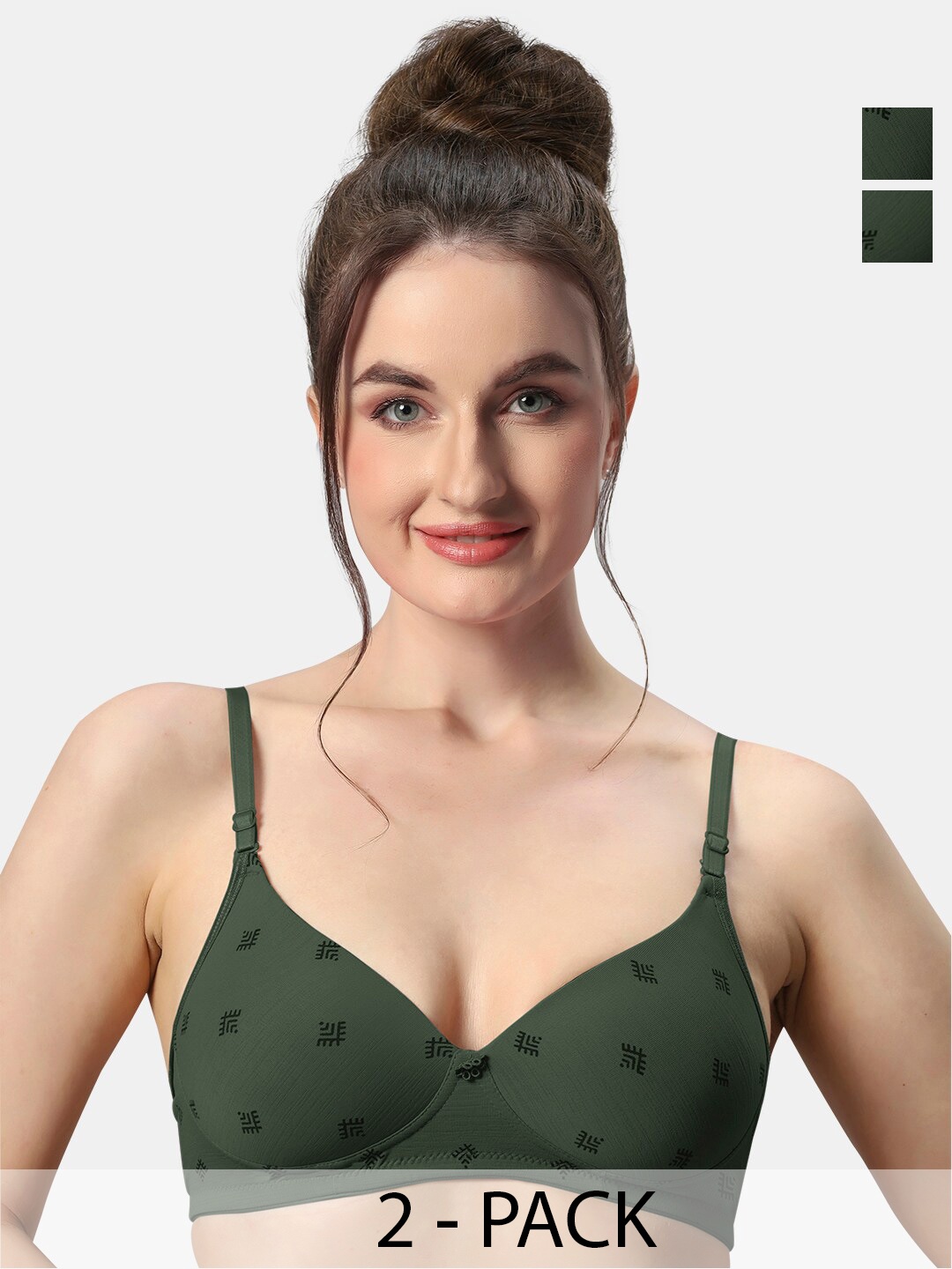 

Sonari Pack Of 2 Printed Medium Coverage Lightly Padded T-shirt Bras With All Day Comfort, Green