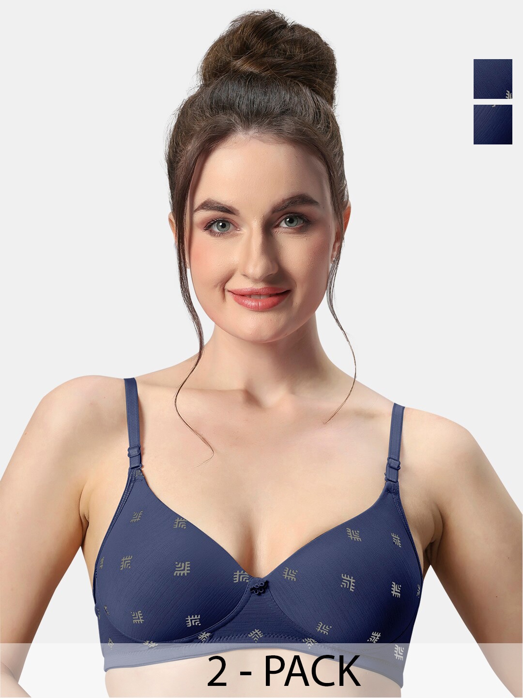

Sonari Avani Pack Of 2 Geometric Printed Lightly Padded T-shirt Bras- All Day Comfort, Navy blue