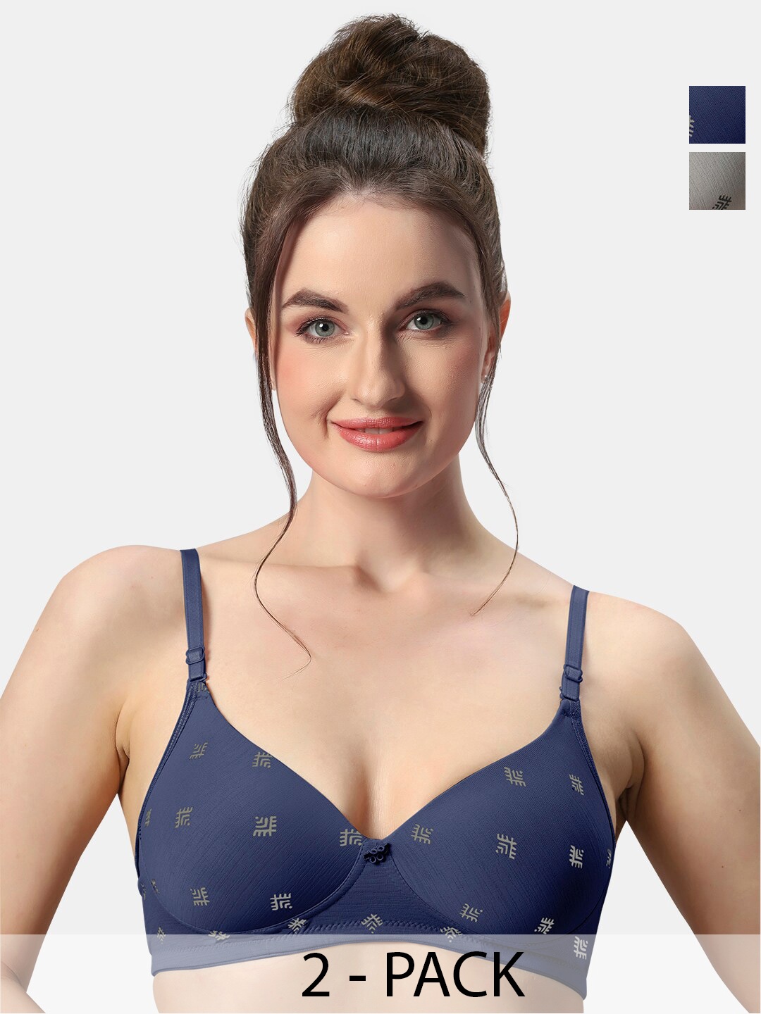 

Sonari Pack Of 2 Medium Coverage Lightly Padded Bra All Day Comfort, Blue