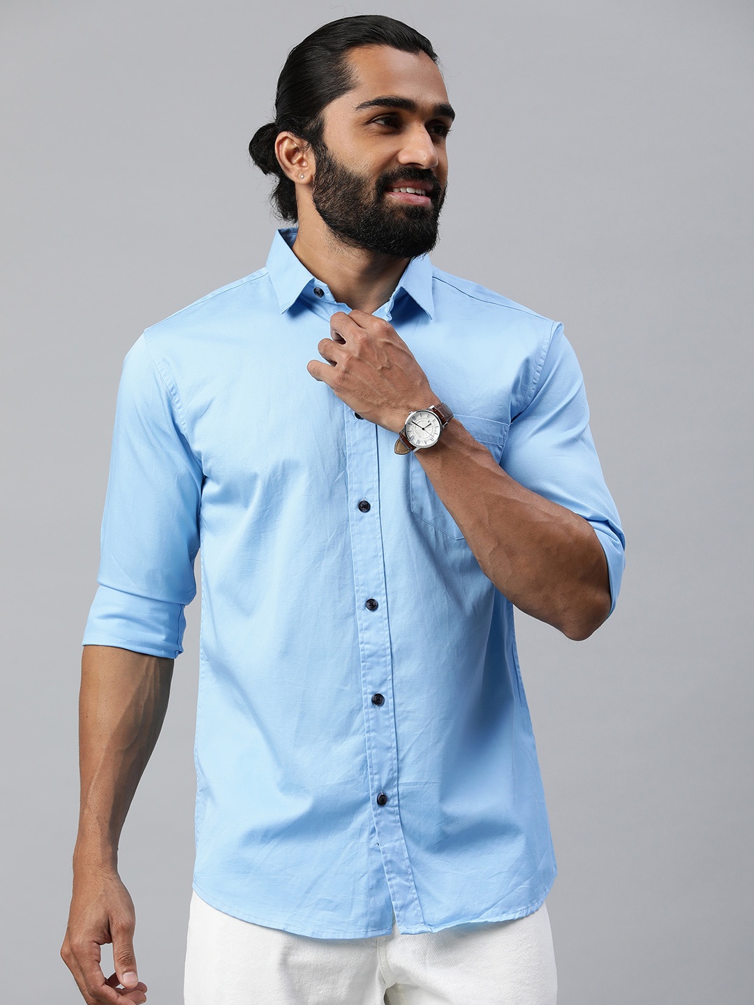 

Majestic Man Men Comfort Slim Fit Casual Shirt, Blue
