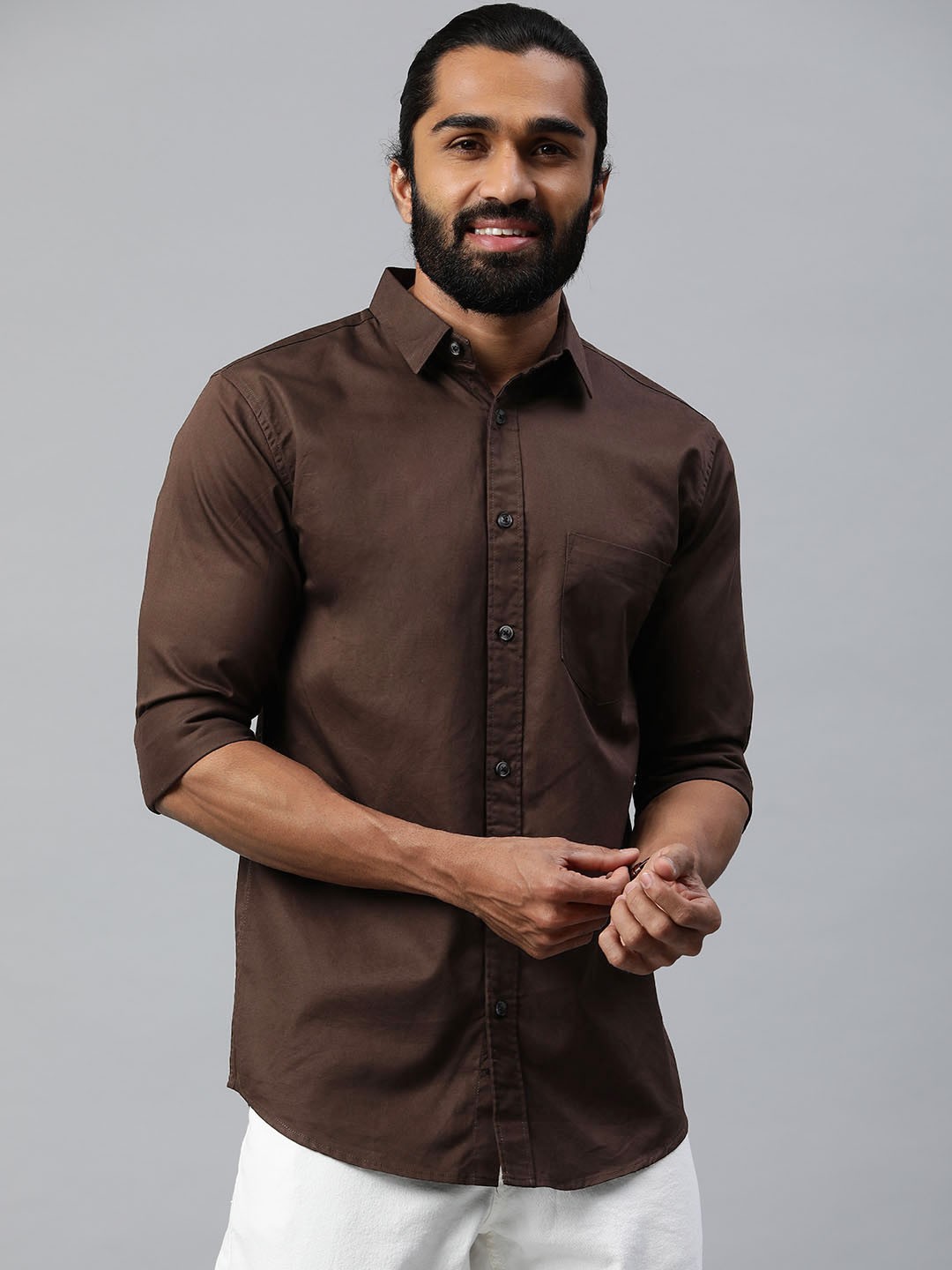 

Majestic Man Comfort Slim Fit Opaque Cotton Casual Shirt, Brown