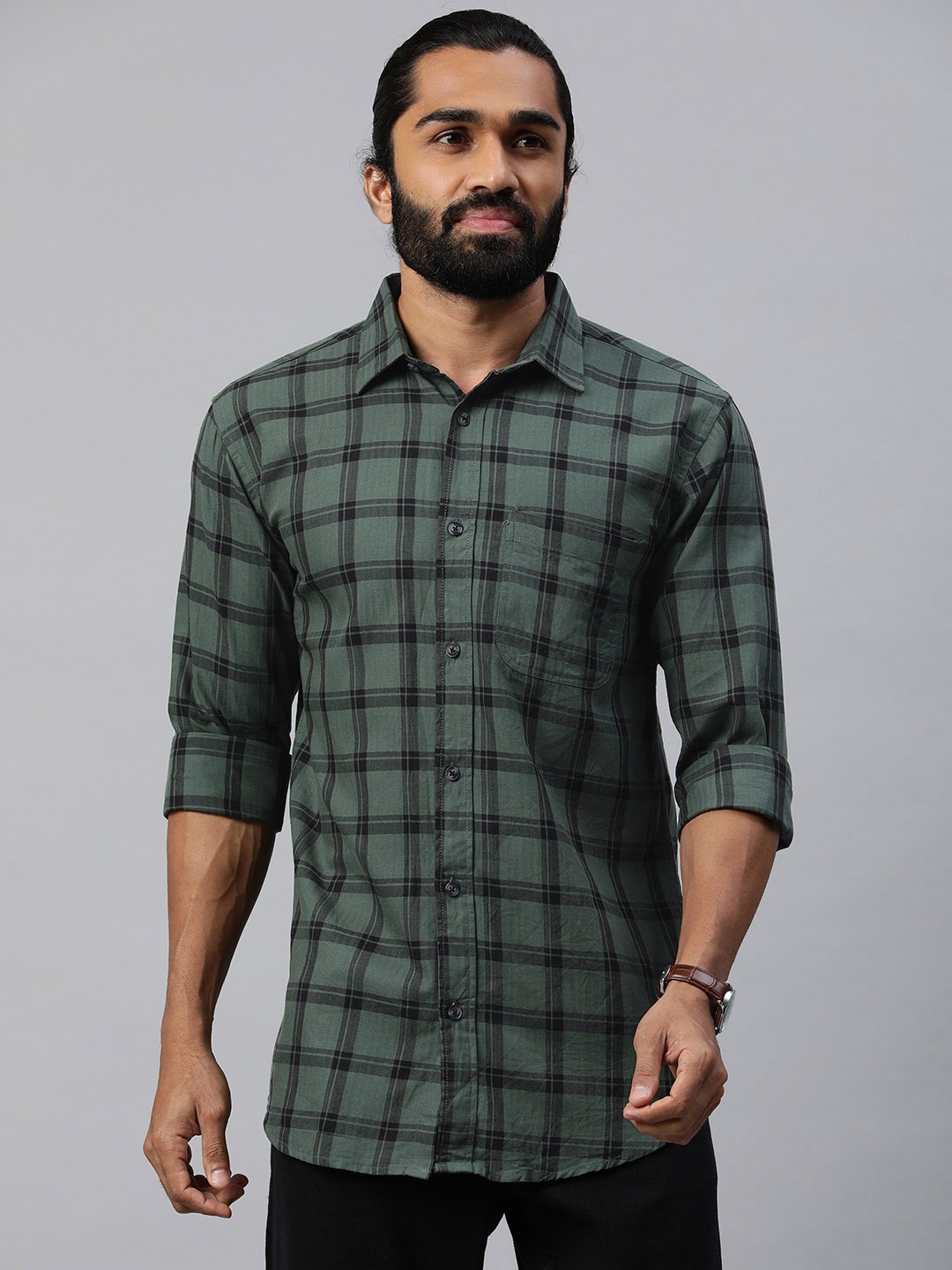 

Majestic Man Comfort Slim Fit Tartan Checked Casual Shirt, Green