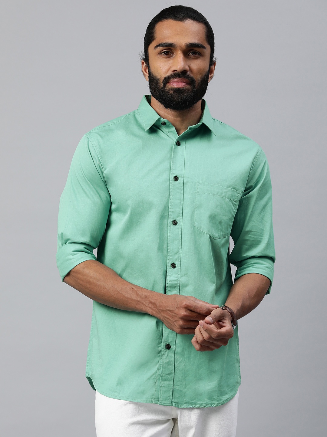 Majestic Man Men Comfort Slim Fit Casual Shirt, Sea green