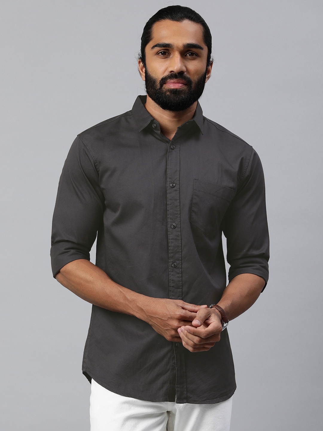 

Majestic Man Comfort Slim Fit Opaque Cotton Casual Shirt, Grey