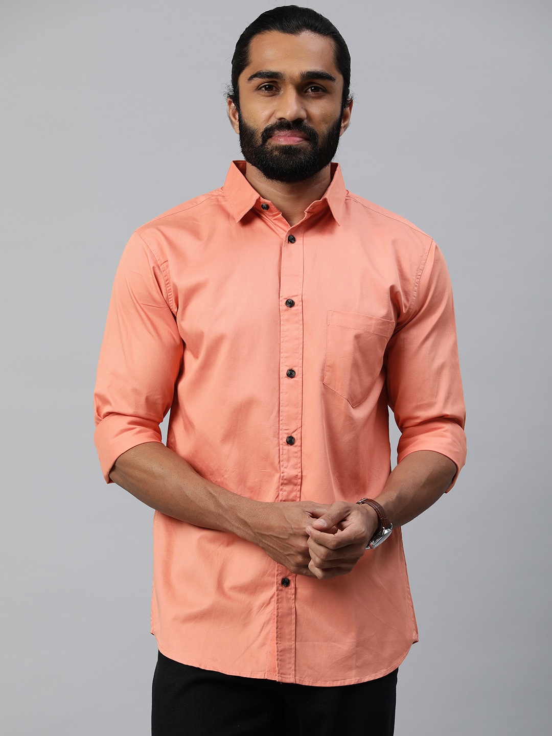 

Majestic Man Men Comfort Slim Fit Casual Shirt, Peach