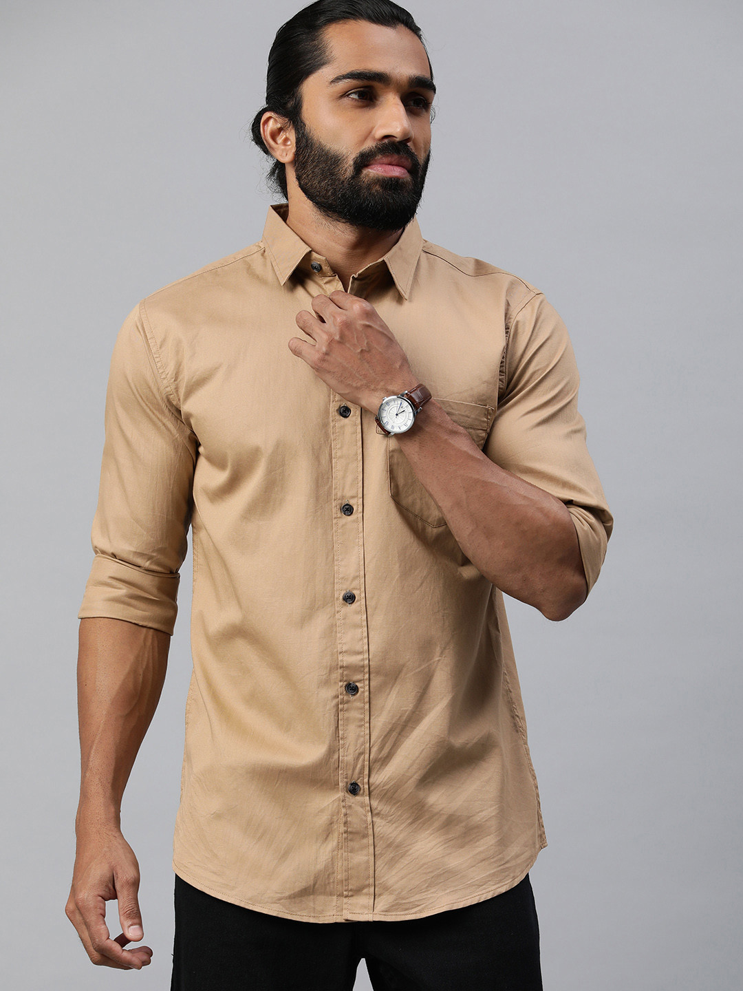 

Majestic Man Men Comfort Slim Fit Casual Shirt, Beige