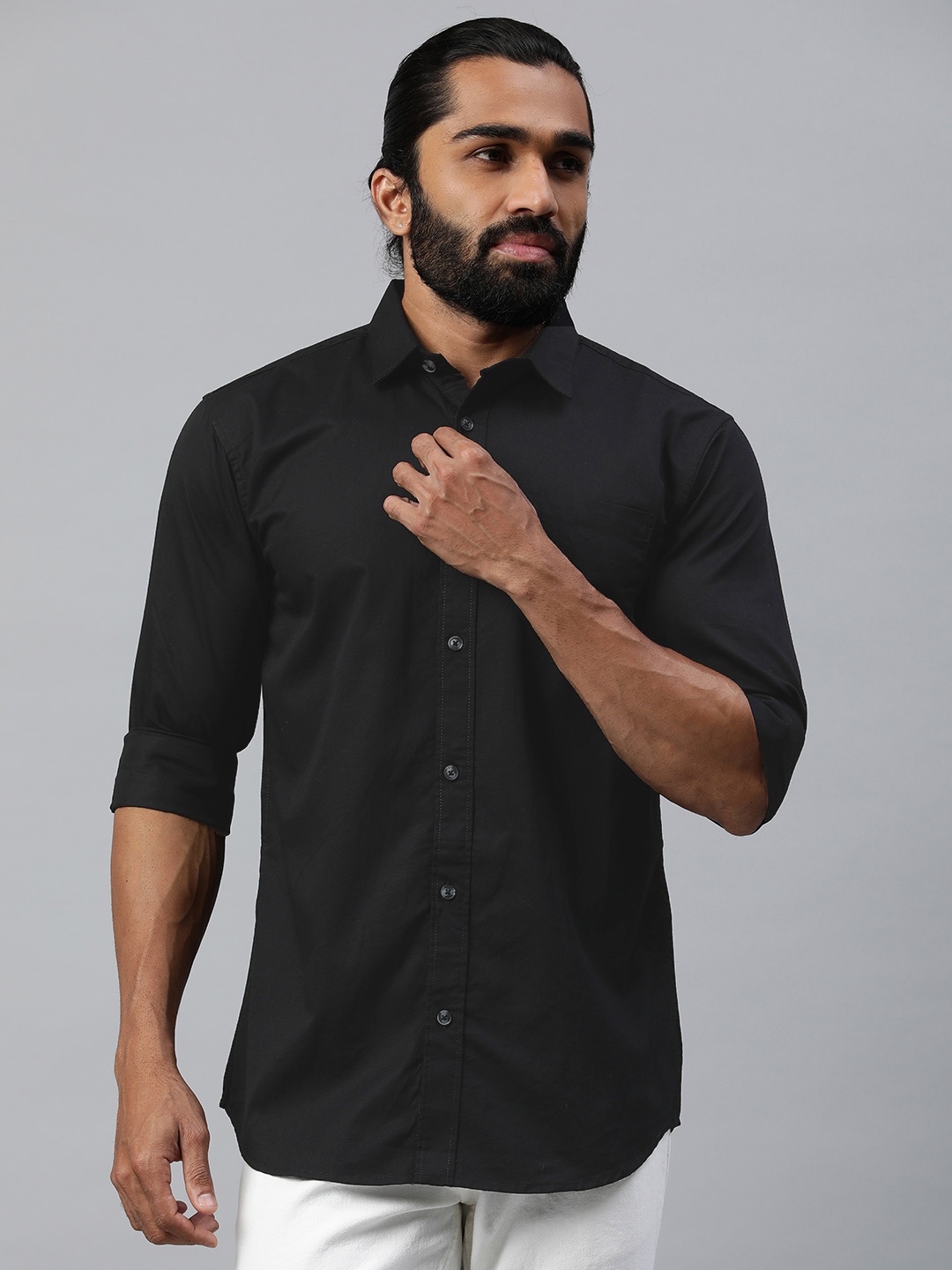 

Majestic Man Men Comfort Slim Fit Casual Shirt, Black