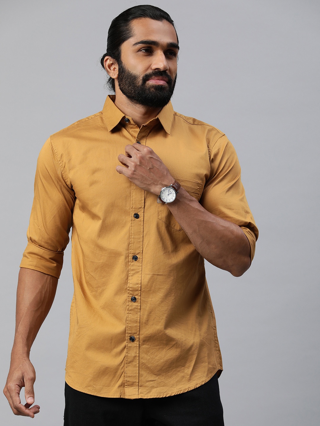 

Majestic Man Men Comfort Slim Fit Casual Shirt, Mustard