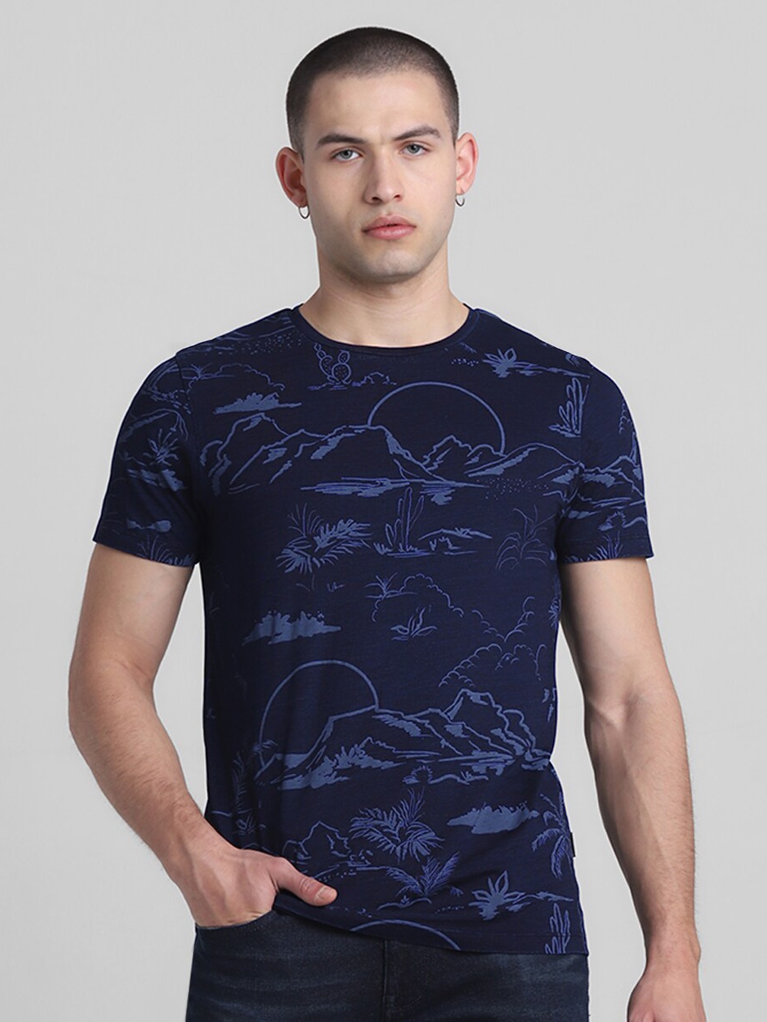 Jack & Jones Men Typography Printed T-shirt, Blue