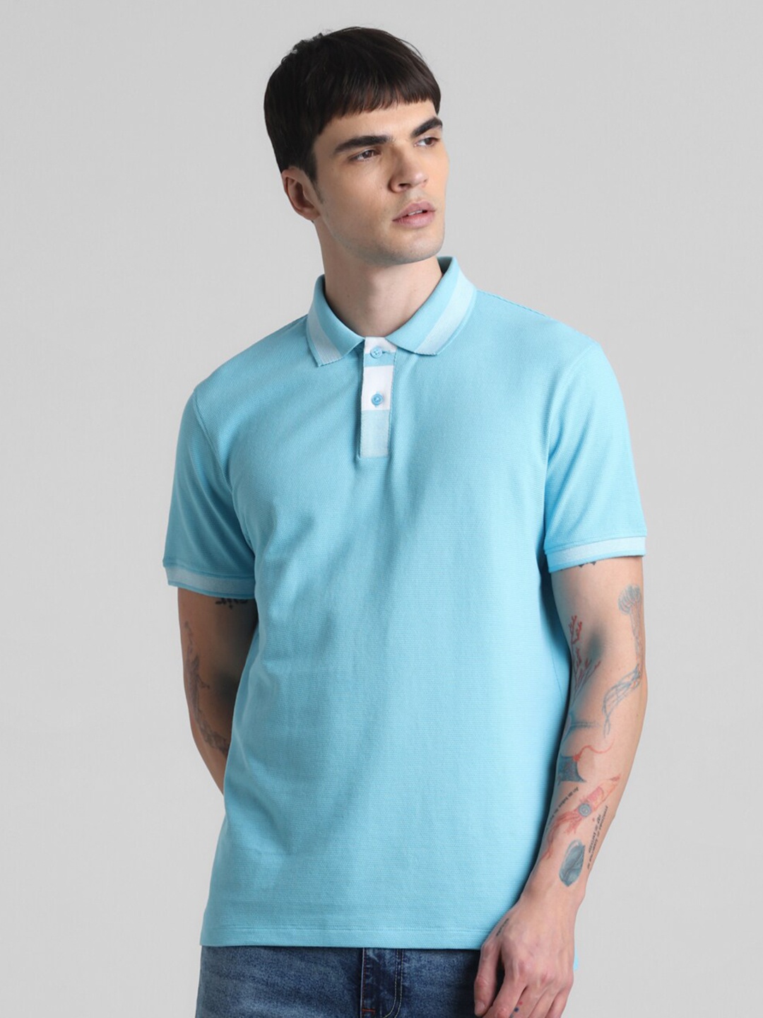 

Jack & Jones Men Polo Collar Pure Cotton T-shirt, Blue