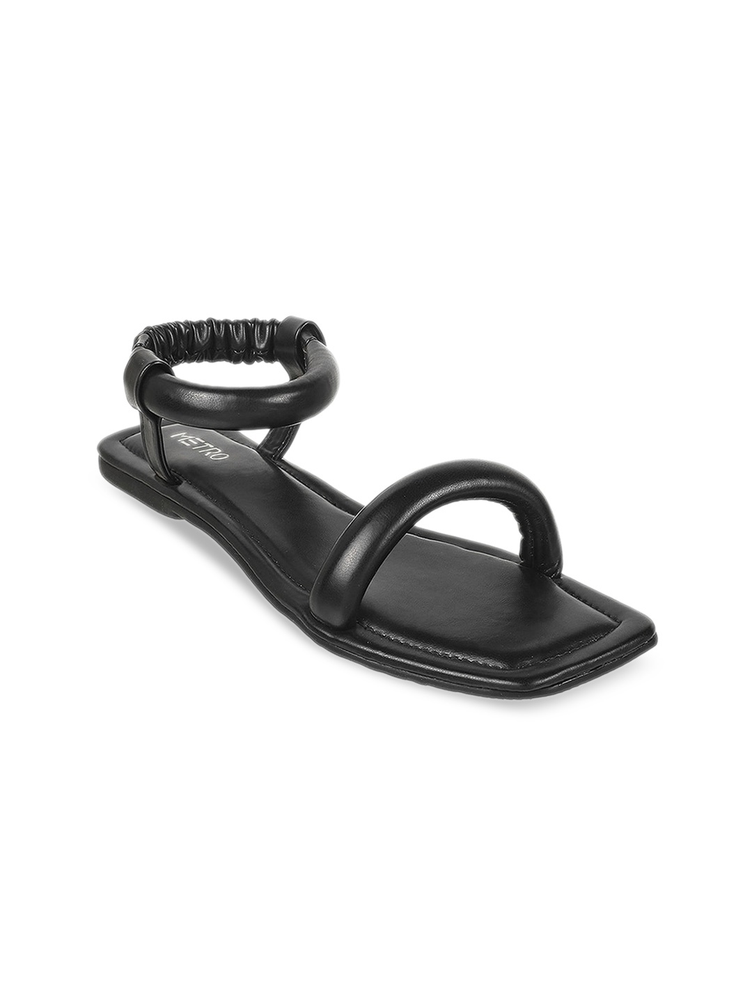 

Metro Women Synthetic Ankle Loop Open Toe Flats, Black