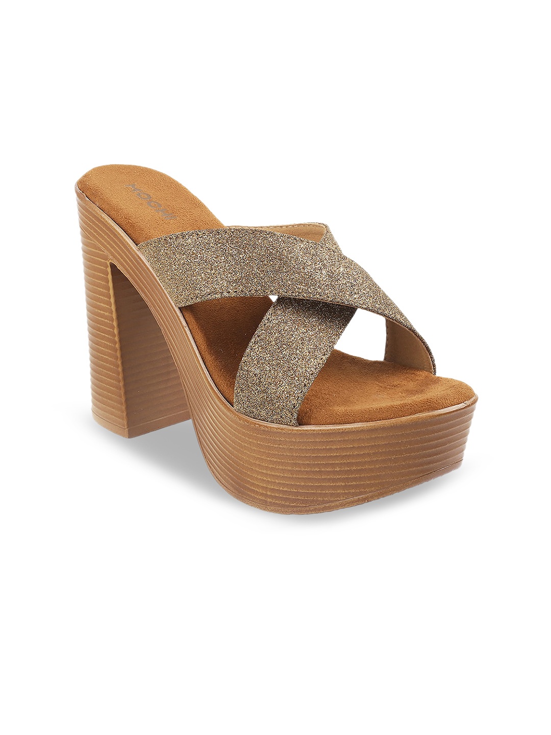 

Mochi Embellished Synthetic Block Heel Sandals, Gold