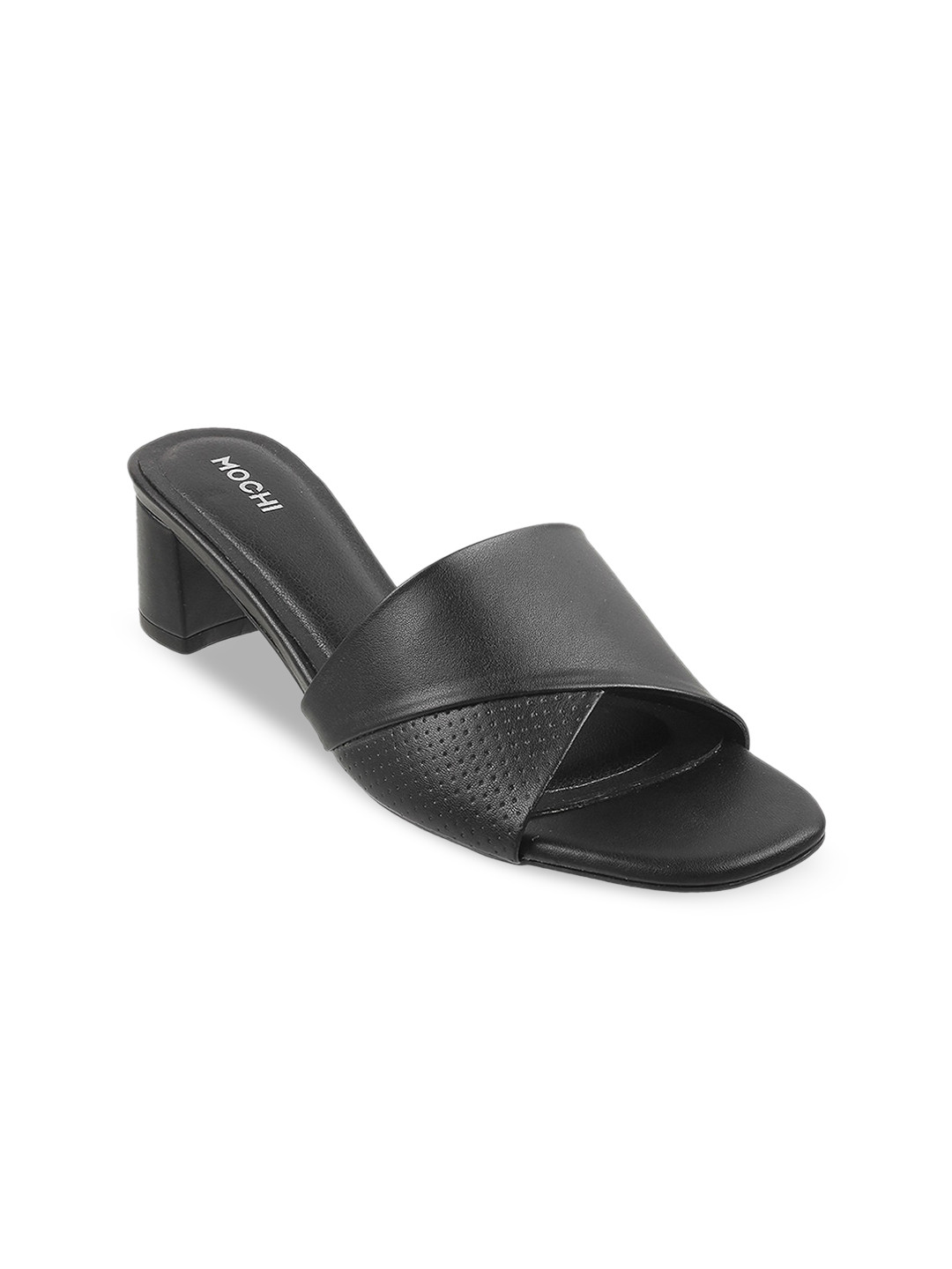 

Mochi Women Textured Synthetic Block Heel Sandals, Black