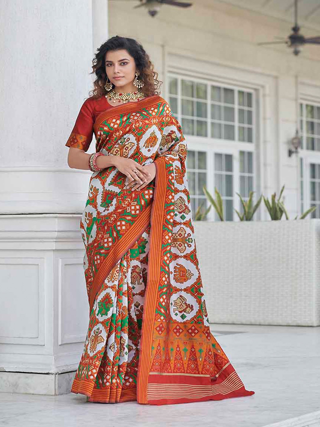 

KALINI Ethnic Motifs Printed Art Silk Patola Saree, White