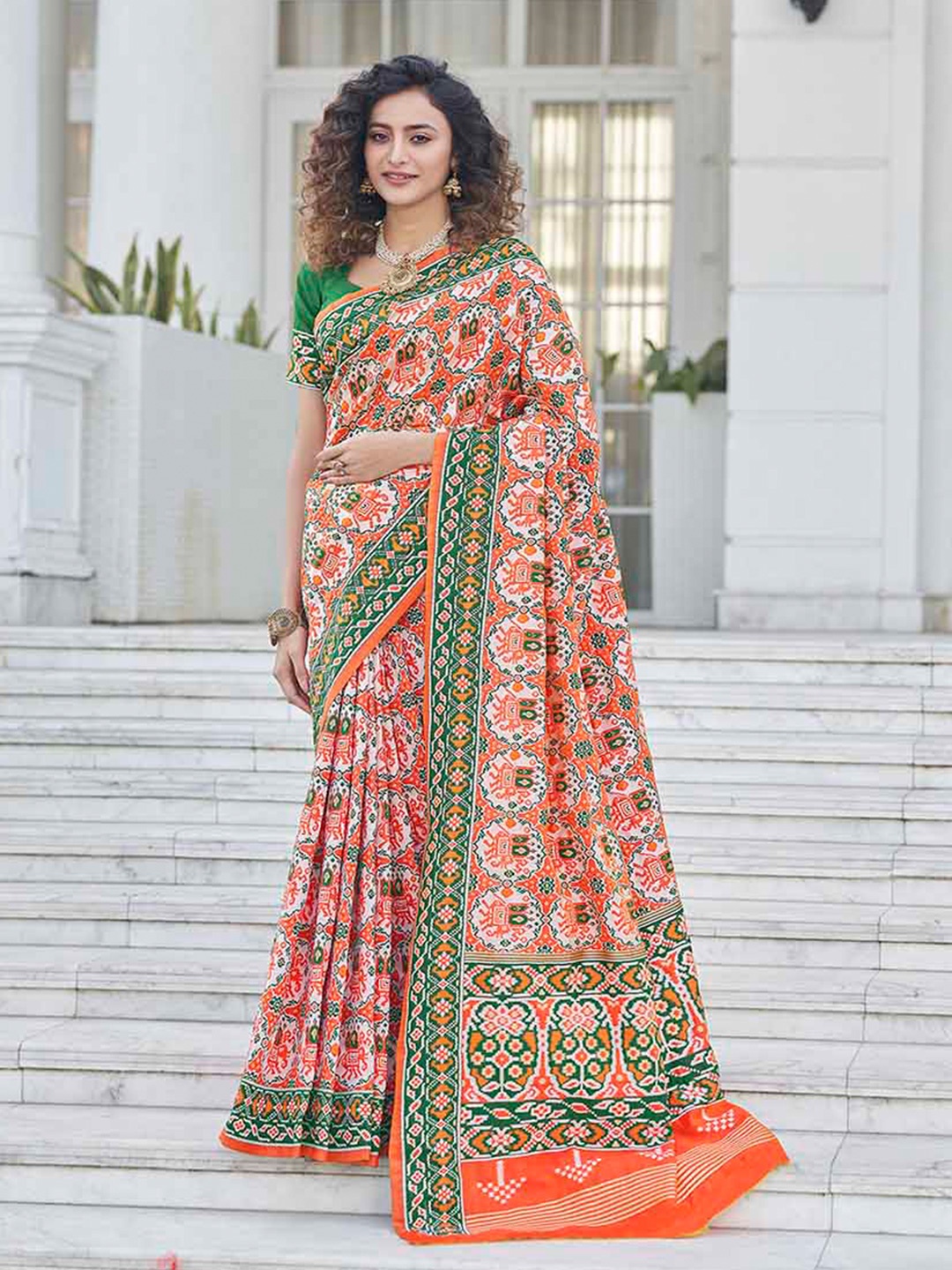 

KALINI Ethnic Motifs Printed Art Silk Patola Saree, Orange
