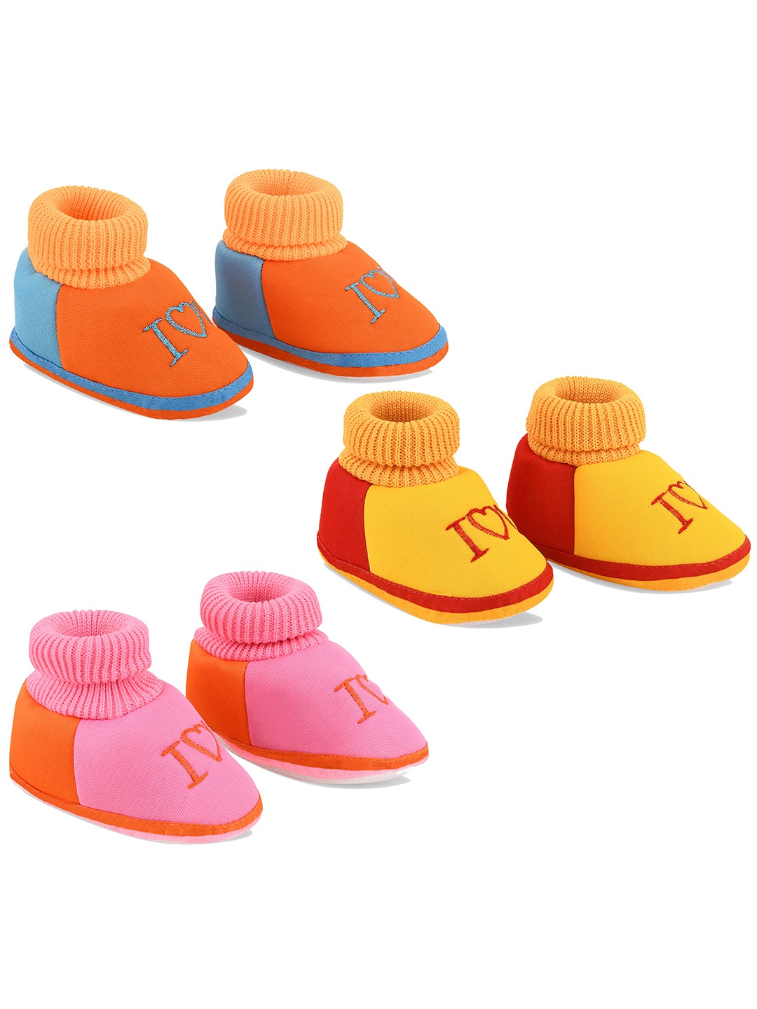 Smartots Infants Set Of 3 Pure Cotton Booties, Orange