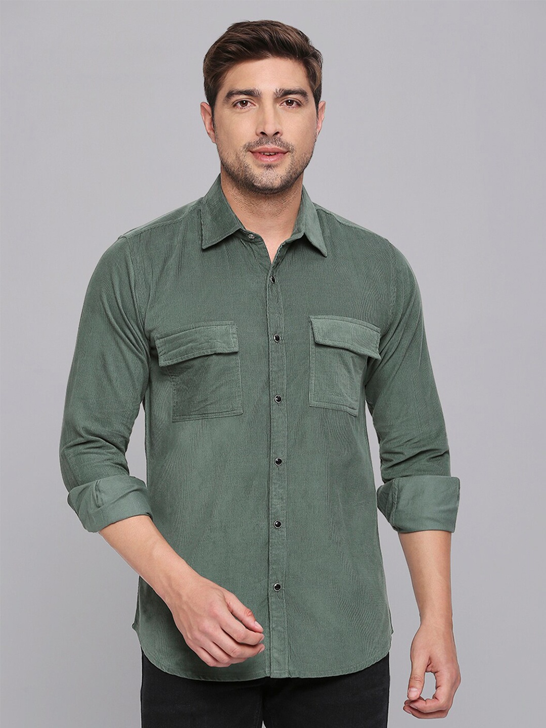 

DEZANO Classic Cotton Corduroy Casual Shirt, Olive