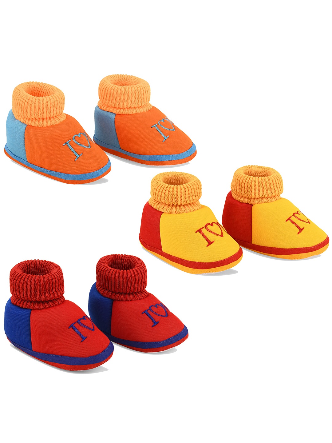

Smartots Infant Pack Of 3 I Love You Embroidered Pure Cotton Booties, Orange