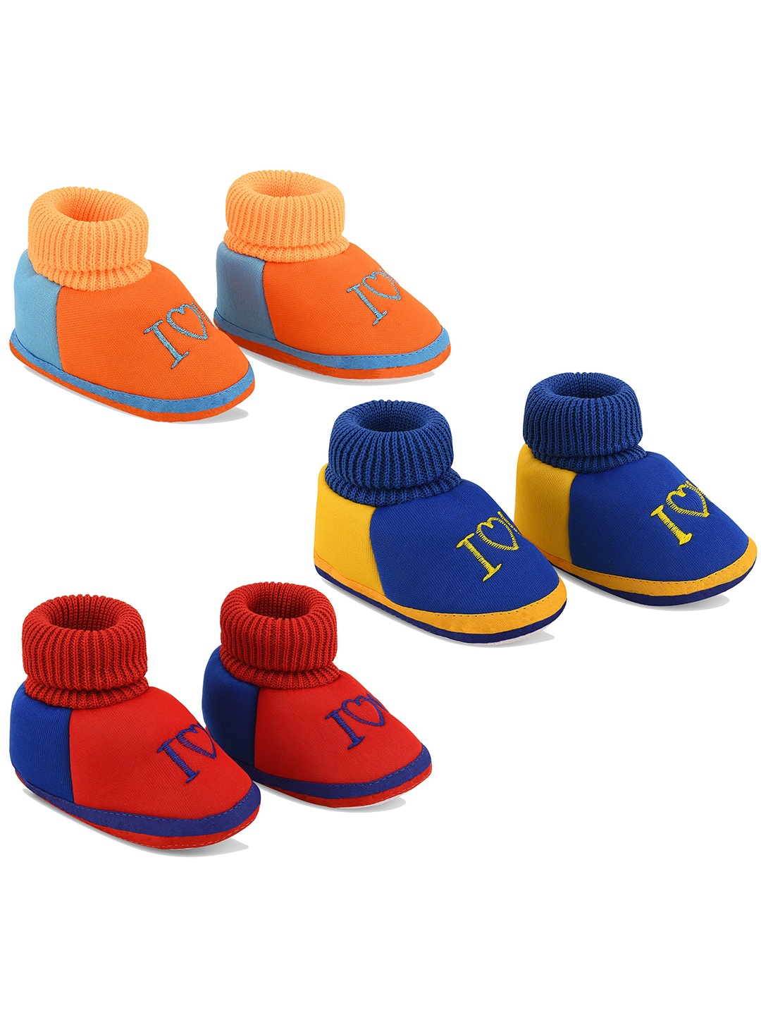 

Smartots Infant Pack Of 3 I Love You Embroidered Pure Cotton Booties, Orange