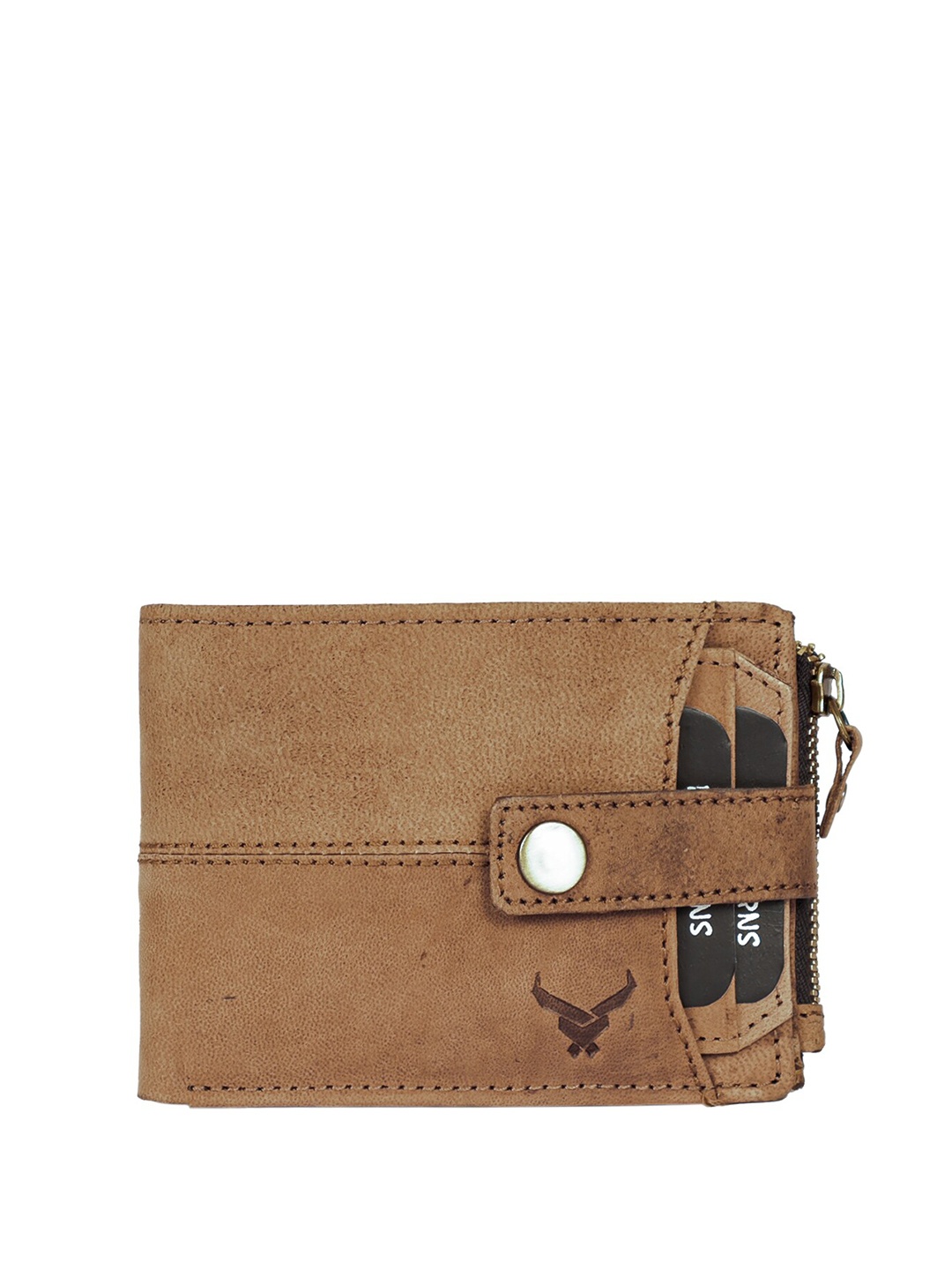 

REDHORNS Men Leather Two Fold Wallet, Camel brown