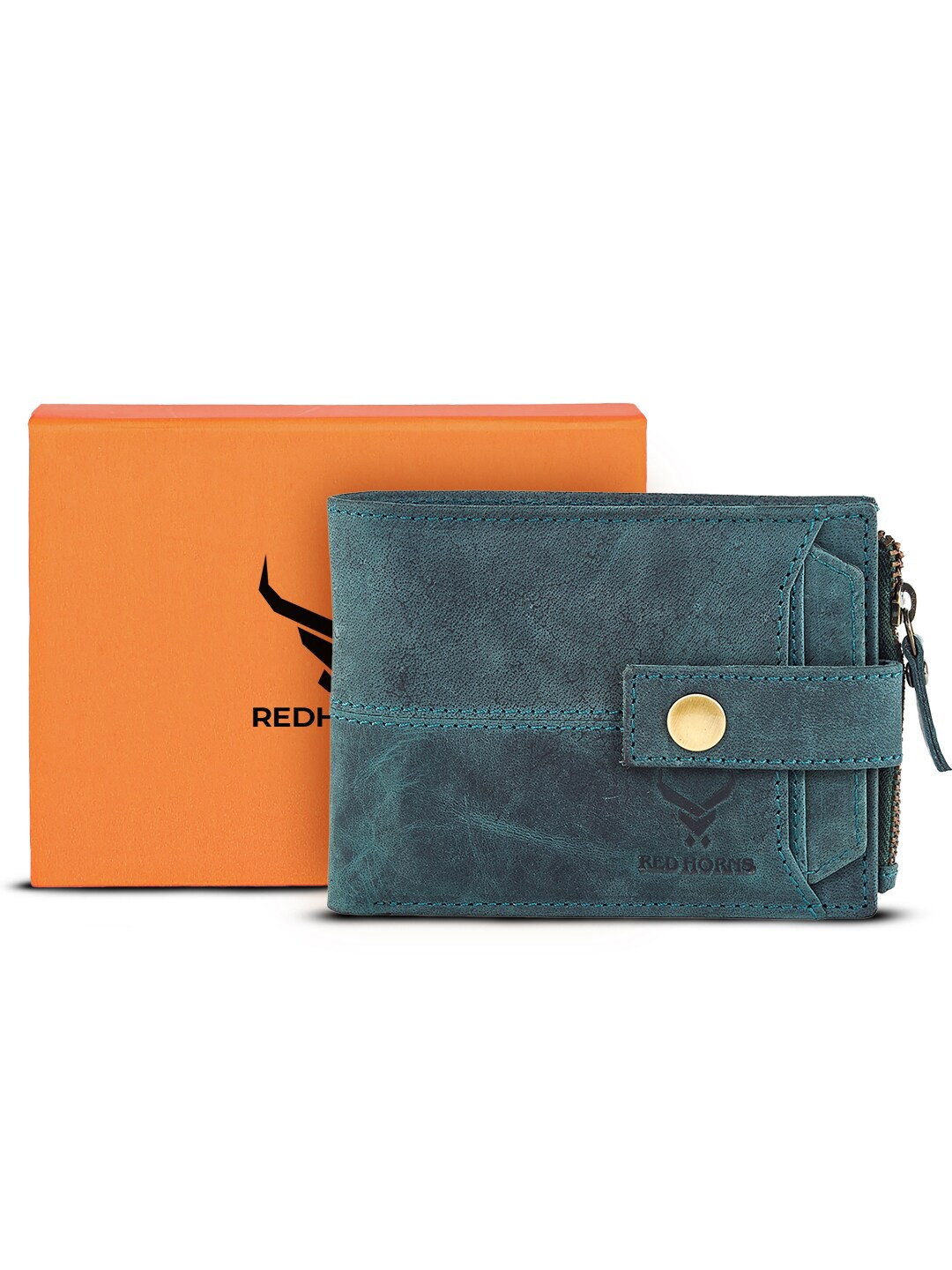 

REDHORNS Men Leather Rfid Two Fold Wallet, Green