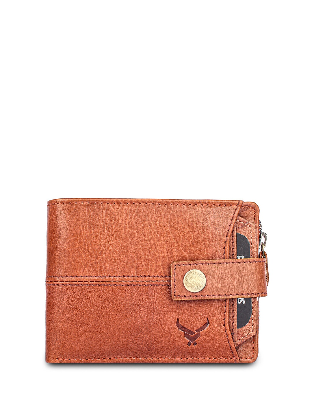 

REDHORNS Men Leather Two Fold Wallet, Tan