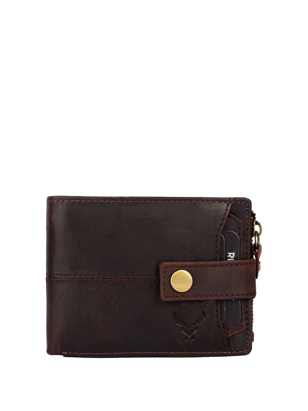 

REDHORNS Men Rfid Leather Two Fold Wallet, Coffee brown