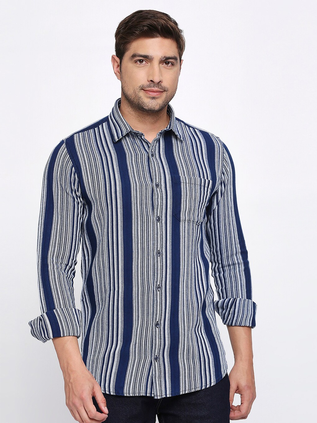 

DEZANO Classic Striped Cotton Casual Shirt, Blue