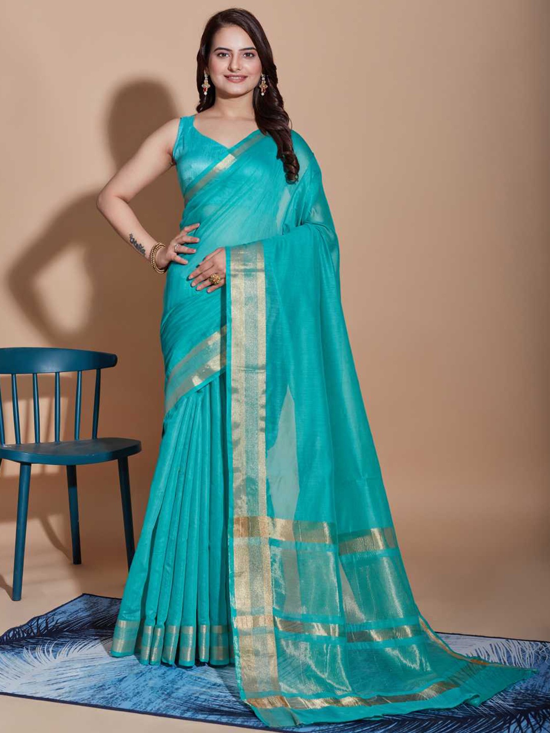 

VAIRAGEE Zari Gadwal Saree, Blue