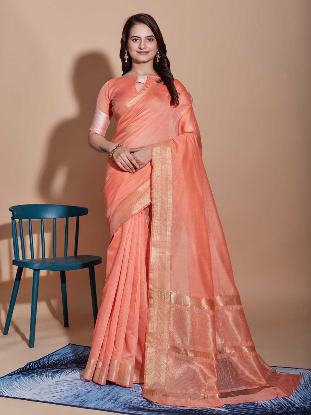 

VAIRAGEE Zari Gadwal Saree, Orange