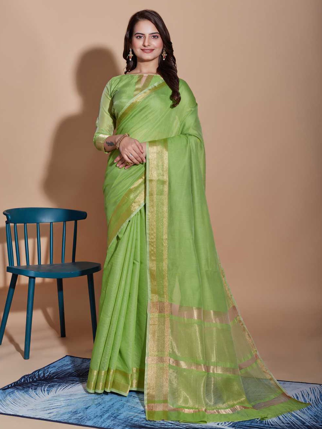 

VAIRAGEE Zari Gadwal Saree, Olive