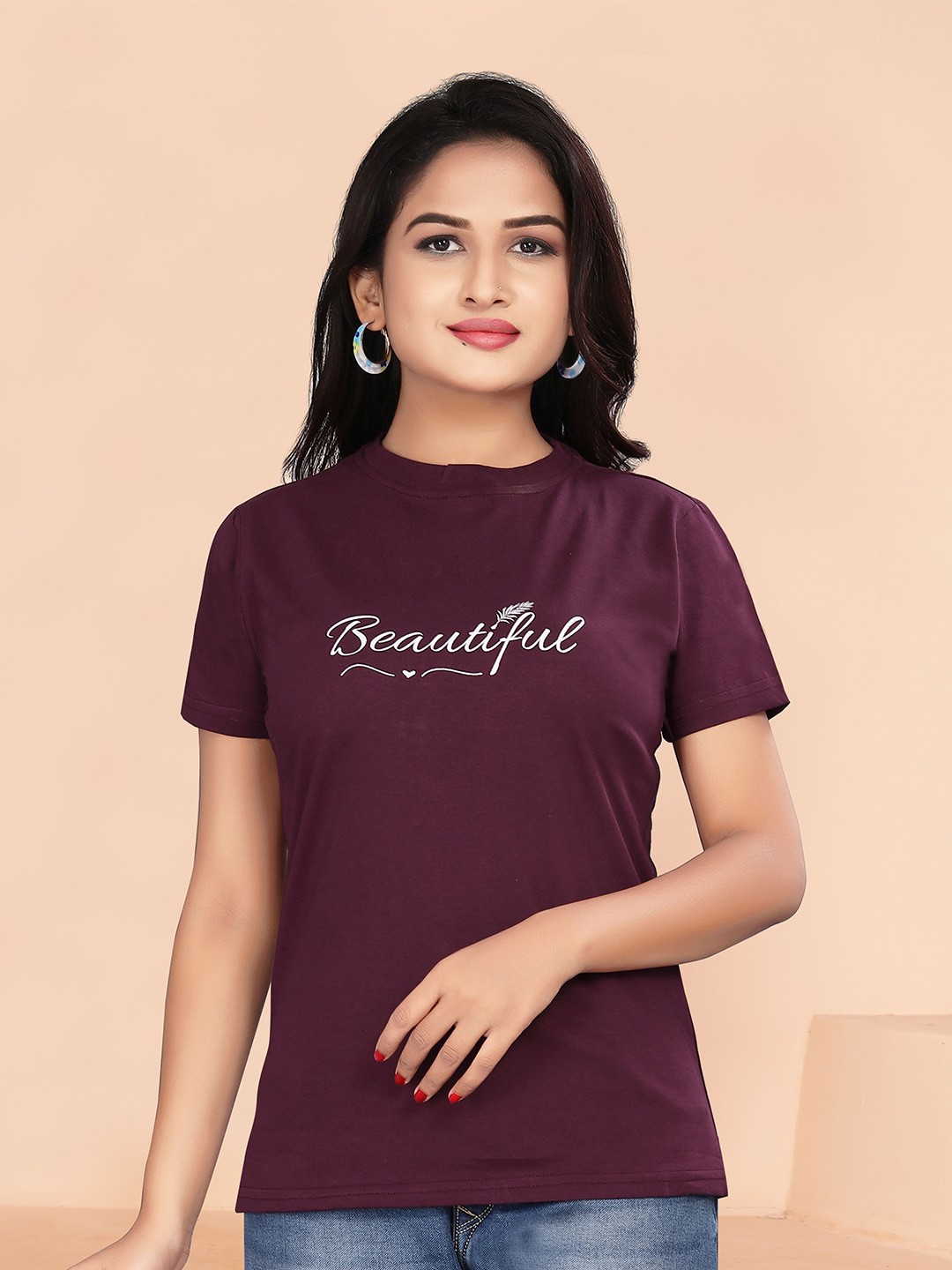 

BAESD Typography Printed Cotton T-shirt, Burgundy