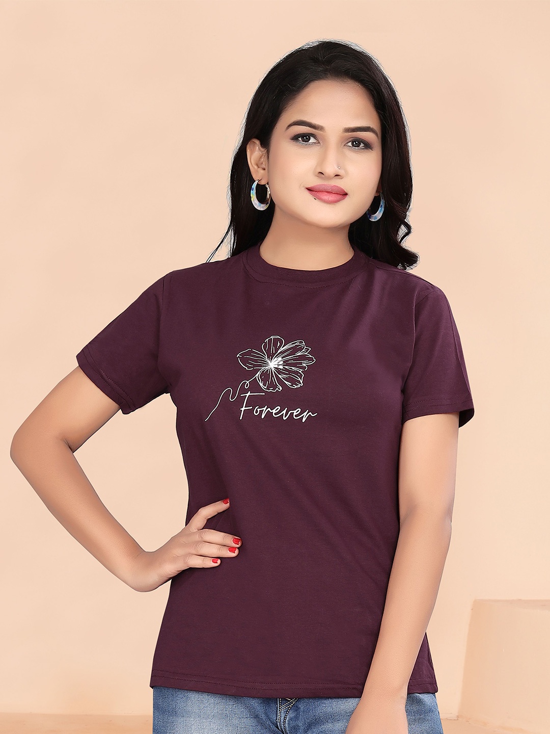

BAESD Typography Printed Cotton T-shirt, Burgundy