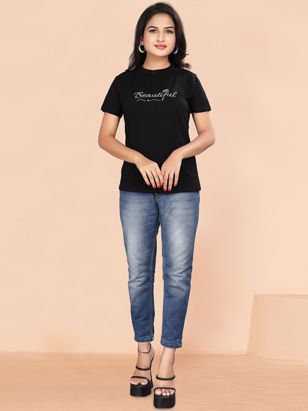 

BAESD Typography Printed Cotton T-shirt, Black