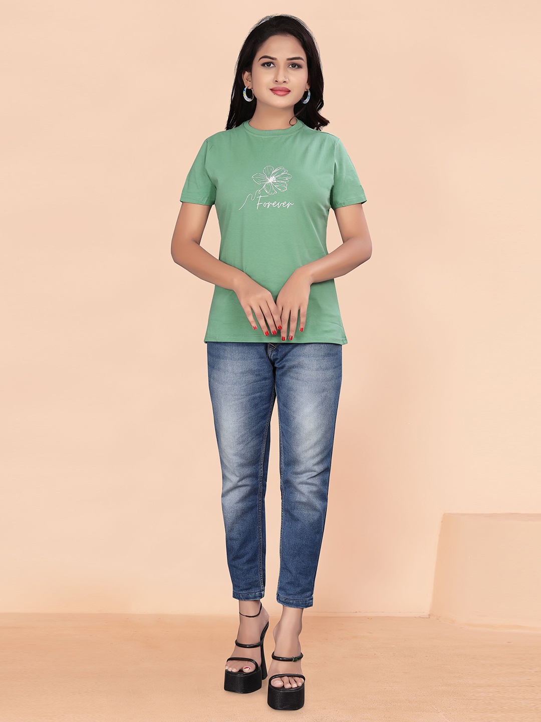 

BAESD Floral Printed Round Neck Short Sleeves Cotton Regular T-shirt, Green